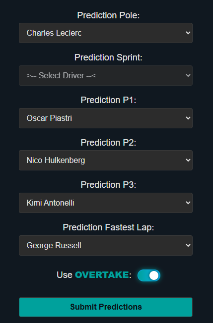 Predictions selection example